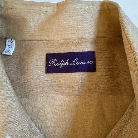 Ralph Lauren Purple Label Men's 100% Linen Long Sleeve Dress Shirt Size 16.5 XL - Picture 2 of 15